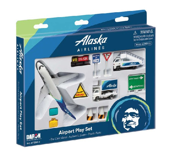 Realtoy 3991 Alaska Airlines B737 Airport Die Cast Playset (12pc Set)