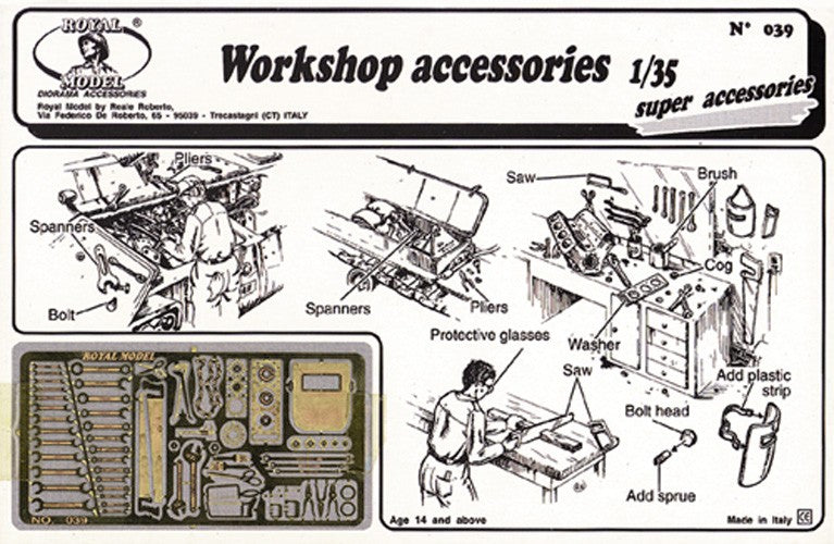 Royal Model 39 1/35 Workshop Accessories: various tools, welding mask, etc. (Photo-Etch)