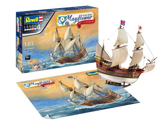 Revell 5684 1/83 Mayflower Sailing Ship 400th Anniversary (includes poster) w/paint & glue