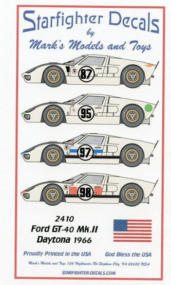 Starfighter Decals 2410 1/24 Ford Mk II Daytona 1966 24-Hours Race for MGK & FJM