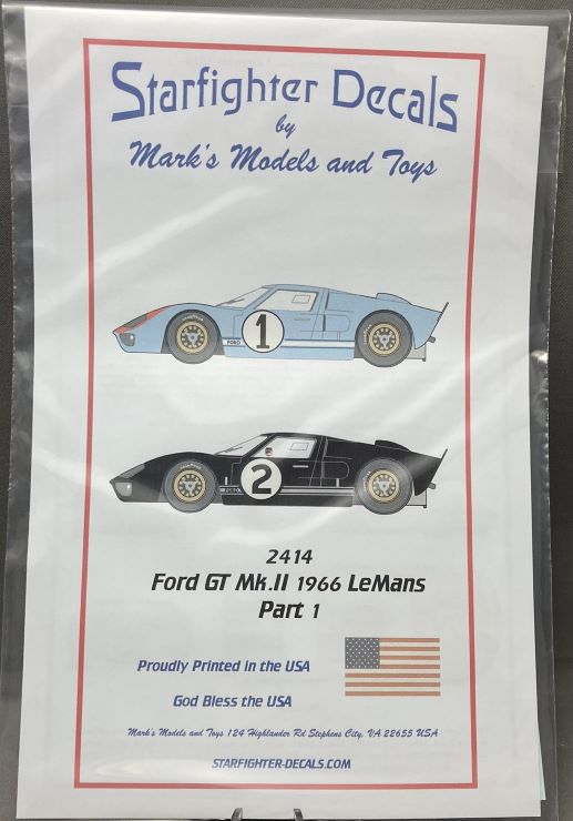 Starfighter Decals 2414 1/24 Ford GT Mk II 1966 LeMans Part 1 Cars 1 & 2 for MGK & FJM
