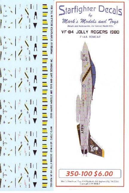 Starfighter Decals 350100 1/350 F14A Tomcat VF84 Jolly Rogers 1980 for TSM