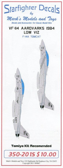 Starfighter Decals 350201 1/350 VF114 Aardvarks 1980s Low Viz F14 Tomcat for TAM