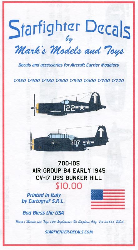 Starfighter Decals 700105 1/700 Air Group 84 USS Bunker Hill CV17 Early 1945