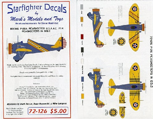 Starfighter Decals 72126 1/72 P26A in Gold USAAC Part 4