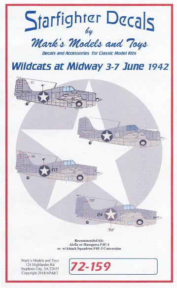 Starfighter Decals 72159 1/72 F4F3/4 Wildcats at Midway Jun. 1942 for ARX & HSG