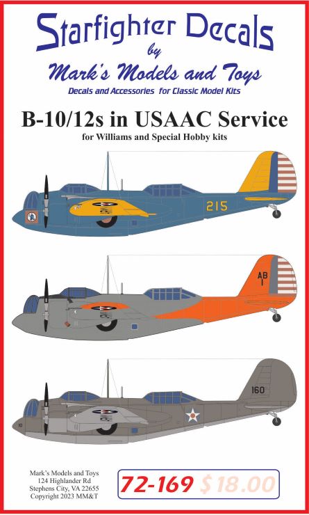 Starfighter Decals 72169 1/72 B10/12s in USAAC Service Pre-War to WWII for WIL & SHY
