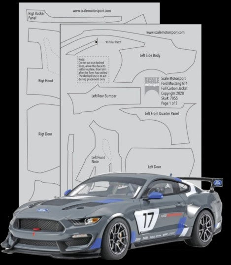 Scale Motorsport 7056 1/24 Ford Mustang GT4 Carbon Fiber Full Jacket Twill Weave Pewter (1/20) Template Decal Set For TAM