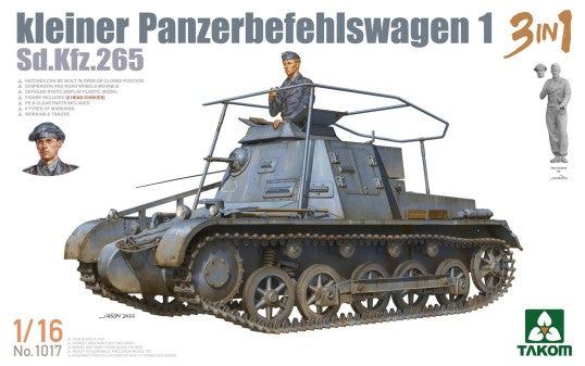 Takom 1017 1/16 Kleiner Panzerbefehlswagen 1 SdKfz 265 Tank w/Figure (3 in 1)