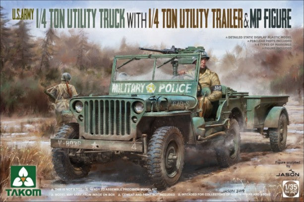 Takom 2126 1/35 US Army 1/4-Ton Willys Jeep w/Trailer & MP Figure