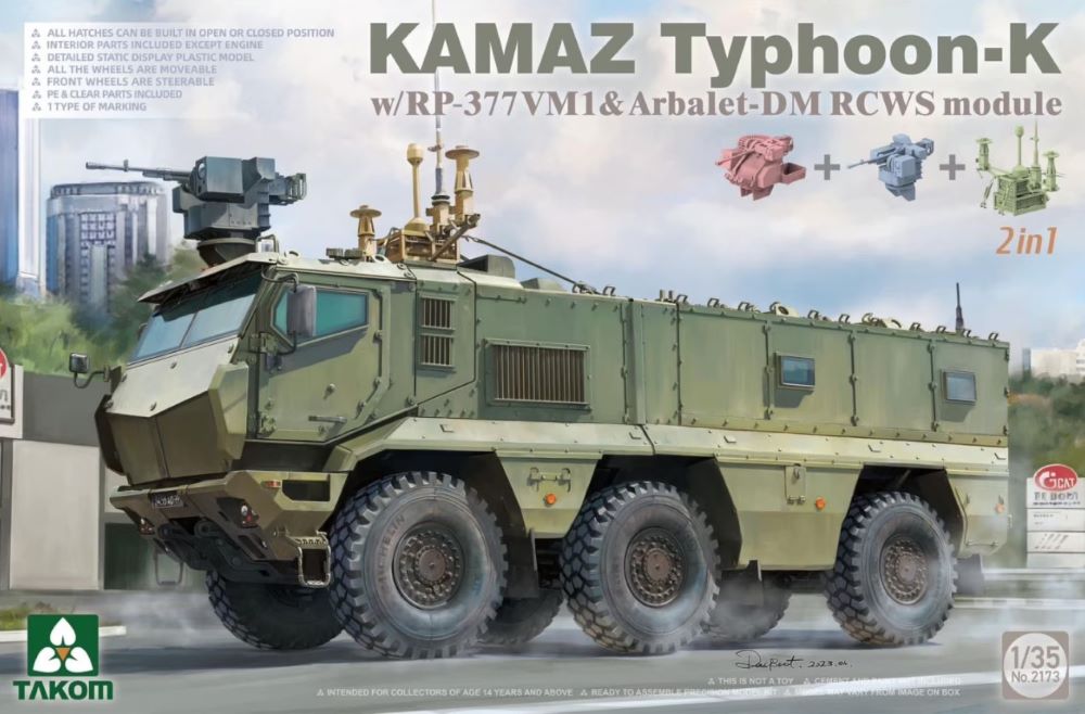 Takom 2173 1/35 Kamaz Typhoon-K MRAP w/RP377VM1 & Arbalet-DM RCWS Module (2 in 1)