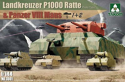 Takom 3001 1/144 WWII Landkreuzer P1000 Ratte (Prototype) Tank & Two Panzer VIII Maus Heavy Battle Tank (3 Kits)