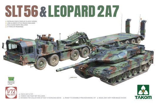 Takom 5011 1/72 SLT56 Tank Transporter & Leopard 2A7 Tank (2 Kits)