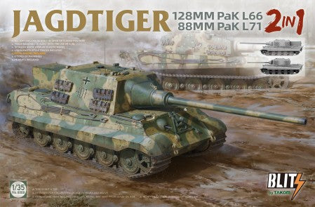 Takom 8008 1/35 Jagdtiger Tank w/128mm Pak L66 & 88mm Pak L71 Guns (2 in 1)