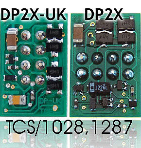 Train Control Systems (TCS) 1287 HO Scale DP2X-UK 2-Function DCC Decoder w/Direct 8-Pin NMRA Plug On Board - Control Onl -- 90-Degree Plug - .474 x .702 x .160" 1.2 x 1.7 x 0.4cm