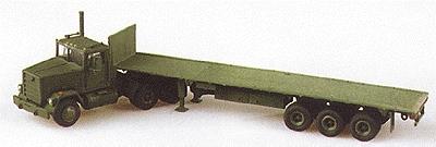 Trident Miniatures 90028 HO Scale Military - US/NATO (Modern) - Heavy Trucks -- M915 Conventional 3-Axle Tractor with M872 3-Axle Flatbed Trailer (green)