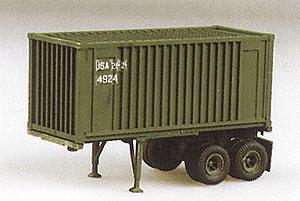 Trident Miniatures 90079 HO Scale United States/NATO Equipment -- 2-Axle 20' Chassis with Box Container (green)