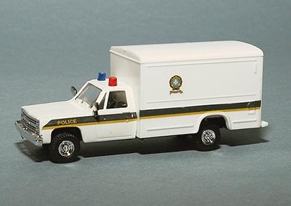 Trident Miniatures 90313 HO Scale Chevrolet Pick-Up with Box Body - Emergency - Police Vehicles -- Quebec Provincial Security Police Force (white, Black & Yellow Stripes)