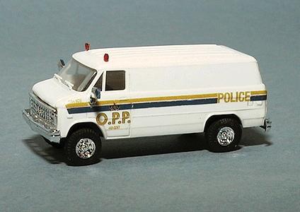 Trident Miniatures 90317 HO Scale Chevrolet Cargo Van - Emergency - Police Vehicles -- Ontario Provincial Police (white, Black & Yellow Stripes)