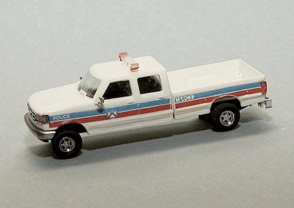 Trident Miniatures 90349 HO Scale Ford Crew-Cab Pick-Up - Emergency - Police Vehicles -- Toronto Police Service (white, Blue & Red Stripes)