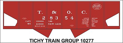 Tichy Trains 10277N N Scale Railroad Decal Set -- Toledo and Ohio Central NYC USRA 2-Bay Hopper (Boxcar Red Car)