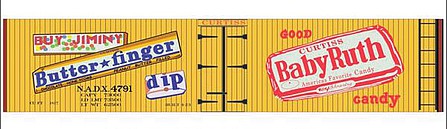 Tichy Trains 10311 HO Scale Railroad Decal Set -- NADX Wood Reefer (Butterfinger and Baby Ruth Candy Billboard Logos)