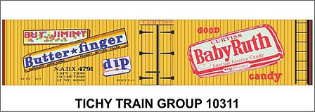 Tichy Trains 10311N N Scale Railroad Decal Set -- NADX Wood Reefer (Butterfinger and Baby Ruth Candy Billboard Logos)