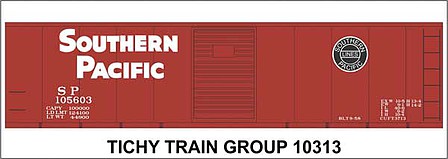 Tichy Trains 10313 HO Scale Railroad Decal Set -- Southern Pacific 40' Steel Boxcar (Sans Serif Lettering, black Lines Logo)