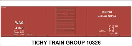 Tichy Trains 10326N N Scale Railroad Decal Set -- Wellsville, Addison & Galeton 40' Steel Boxcar