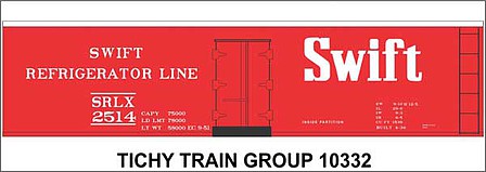 Tichy Trains 10332 HO Scale Railroad Decal Set -- Swift Refrigerator Line 40' Steel Reefer (red car)