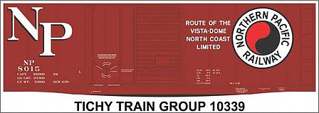 Tichy Trains 10339 HO Scale Railroad Decal Set -- Northern Pacific 40' Steel Plug & Sliding Door Boxcar (Large Monad Logo)