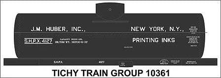 Tichy Trains 10361N N Scale Railroad Decal Set -- J M Huber 8,000-Gallon Single-Dome Tank Car (Printing Ink Service)
