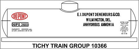 Tichy Trains 10366N N Scale Railroad Decal Set -- DuPont Chemical DUPX Tank Car (white car, Anhydrous Ammonia)