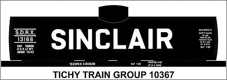 Tichy Trains 10367 HO Scale Railroad Decal Set -- Sinclair 8,000-Gallon Tank Car (black car, Billbaord Lettering)
