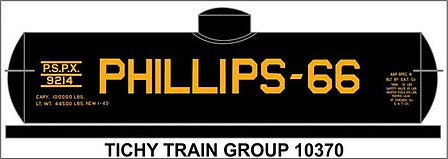 Tichy Trains 10370 HO Scale Railroad Decal Set -- Phillips 66 Universal Tank Car (black car, yellow Billbaord Lettering)