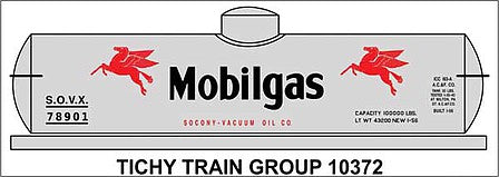 Tichy Trains 10372 HO Scale Railroad Decal Set -- Mobilgas Tank Car SOVX (large lettering, red Pegasus Logo)