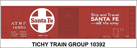 Tichy Trains 10392N N Scale Railroad Decal Set -- Santa Fe 40' Steel Boxcar (Boxcar Red Car, Ship & Travel Slogan, Large Logo)