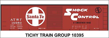 Tichy Trains 10395N N Scale Railroad Decal Set -- Santa Fe 40' Steel Boxcar (red car, Shock Control, Large Logo)