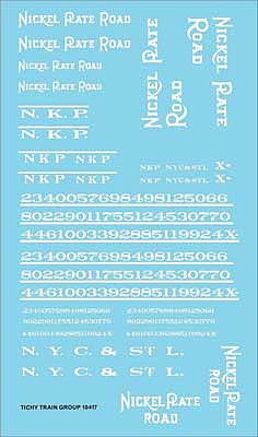 Tichy Trains 10417 HO Scale Railroad Decal Set -- Nickel Plate Road Roadname Set (white)