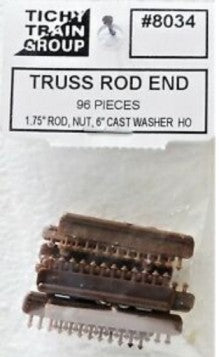 Tichy Trains 8034 HO Truss Rod Ends 1.75 Rod/Nut, 6" Cast Washer (96) (D)
