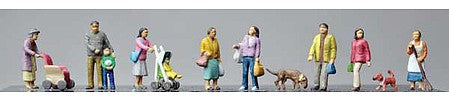 TomyTec 265870 N Scale Pedestrians -- 10 People, 2 Dogs, 2 Strollers