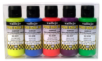 Vallejo 62102 60ml Bottle Fluorescent Premium Paint Set (5 Colors)