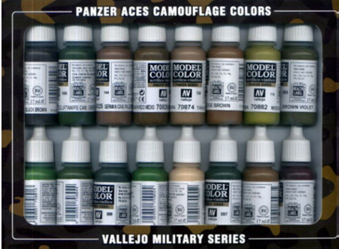 Vallejo 70179 17ml Bottle Camouflage Panzer Aces Paint Set (16 Colors)