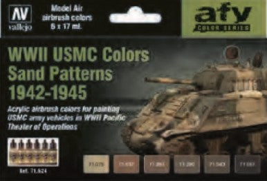 Vallejo 71624 17ml Bottle AFV WWII USMC Sand Patterns 1942-1945 Model Air Paint Set (6 Colors)