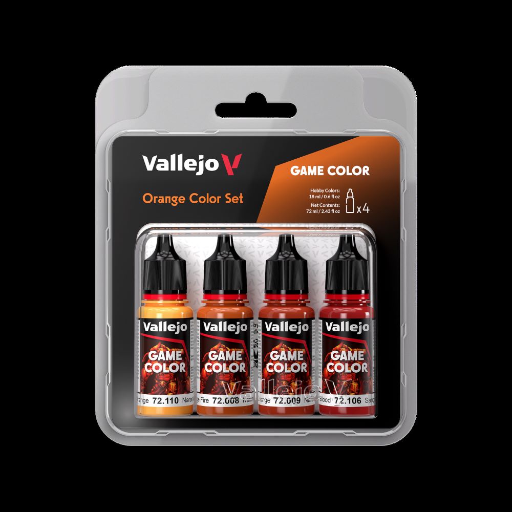 Vallejo 72381 18ml Bottle Orange (Base, Shadow, Light) Game Color Paint Set (4 Colors)
