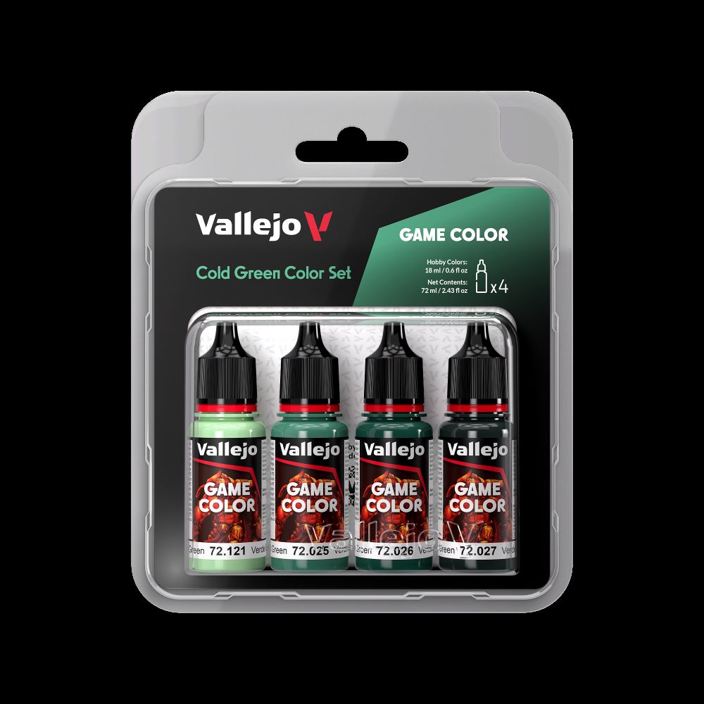 Vallejo 72383 18ml Bottle Cold Green (Base, Shadow, Light) Game Color Paint Set (4 Colors)