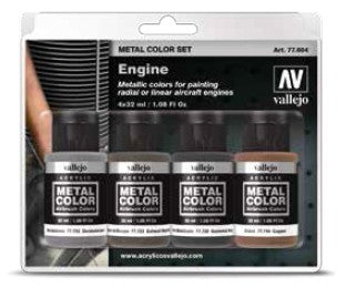 New Vallejo Paint 77604 Metallic Aircraft Engine Paint Set Four 32ml  Bottles