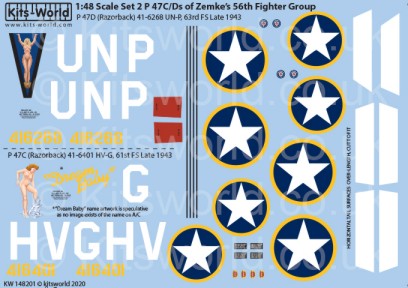 Warbird Decals 148201 1/48 P47C/D 56th FG of Zemke's UN-P 63rd FS, HV-G 61st FS Late 1943