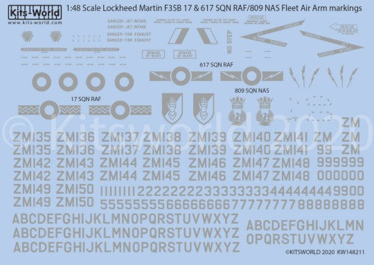 Warbird Decals 148211 1/48 F35B 17 & 617 SQN RAF/809 NAS Fleet Air Arm Markings for KTY
