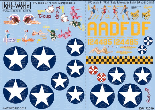 Warbird Decals 172019 1/72 B17 Memphis Belle, Sally-B, C-Cup, Baby Ruth, Gee Wiz, Mother & Country, Windy City, Clooney Baby